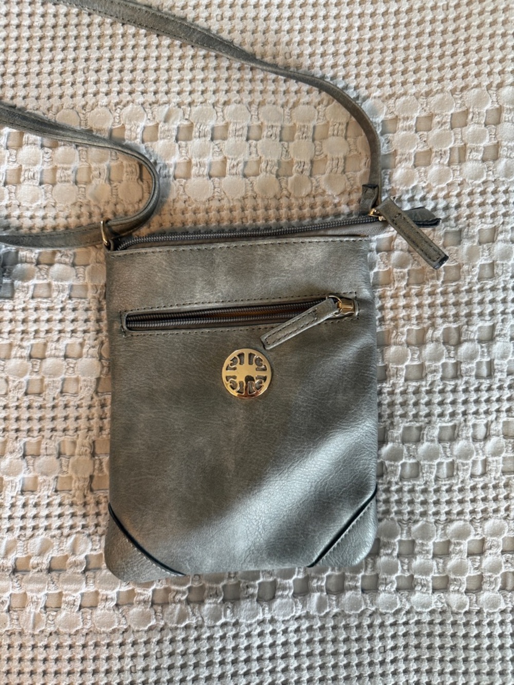 Crossbody Phone Bag with Gold Emblem